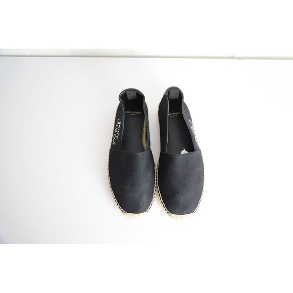 Saint Laurent Logo Embroidered Espadrille Flats in Black Canvas - Picture 7 of 12